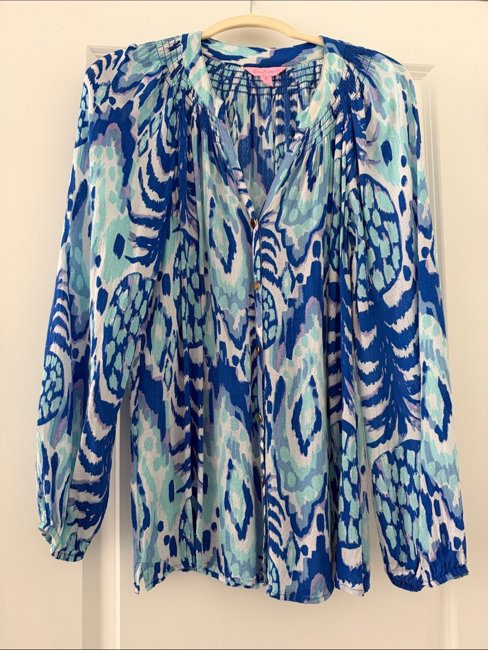 Lilly Pulitzer Blue & Aqua Abstract-Print Peasant Blouse